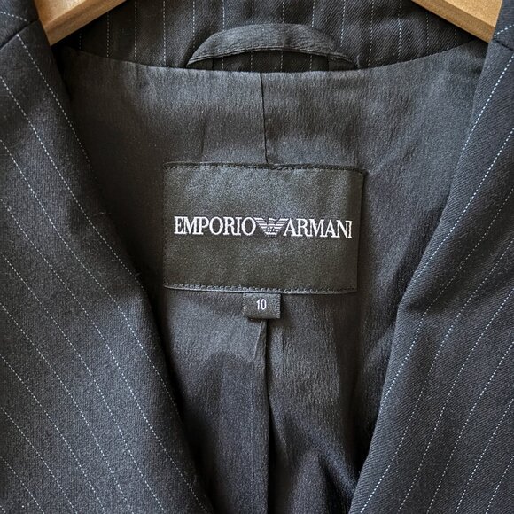 Emporio Armani Pinstripe Black Blazer Womens 10 Business Casual Office Luxury - Picture 3 of 14